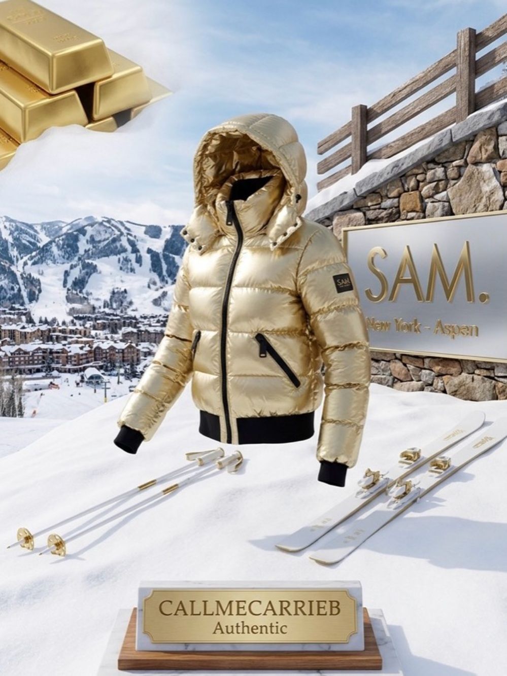 🛍️SAM New York Womans Bungalow Down Puffer Jacket Coat Size M Gold Hooded